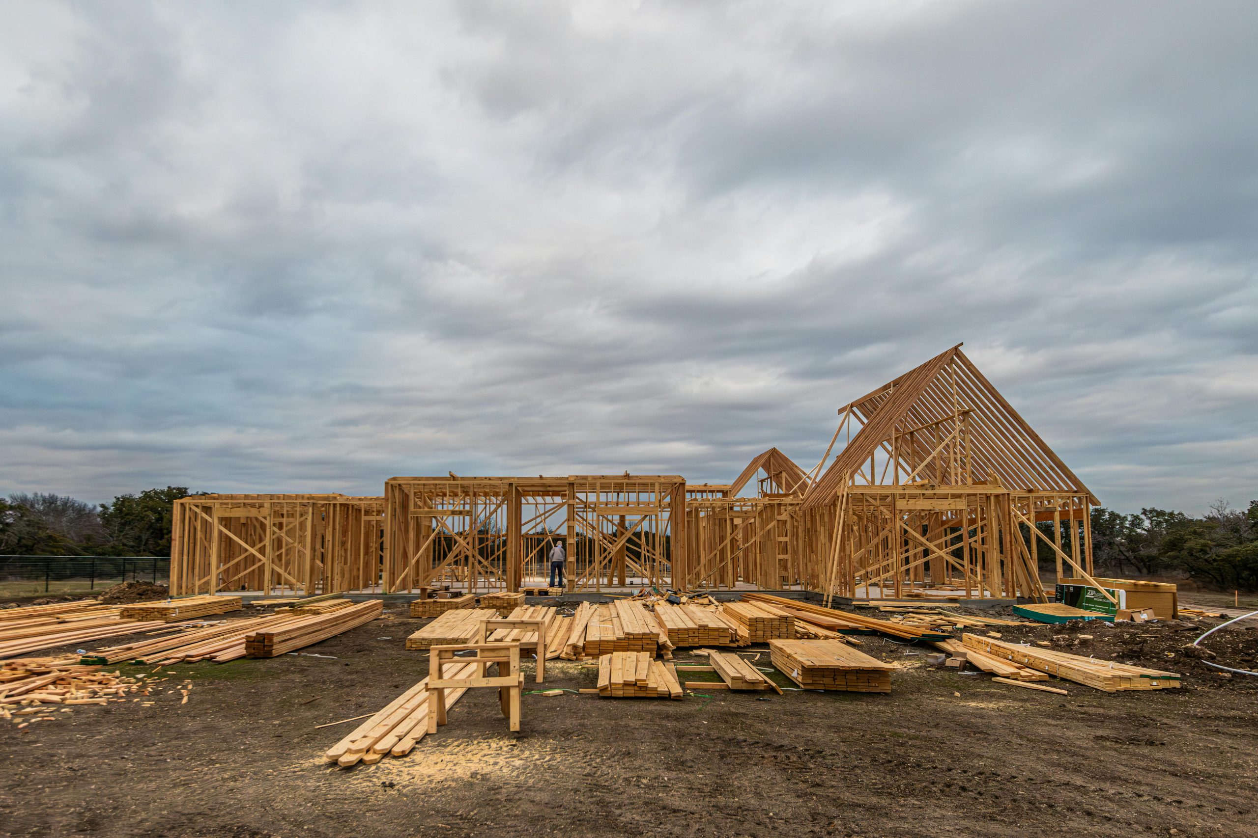 wooden framing of a house under construction